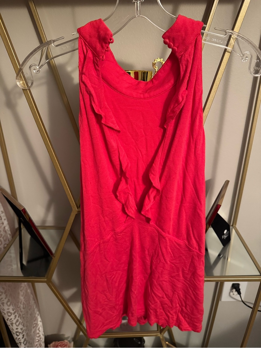 Ruffled open back Sleeveless Pink Tank top Buckle Black